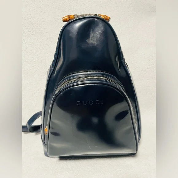 Gucci Bamboo Vintage Blue Patent Leather Sling Bag - Picture 13 of 14